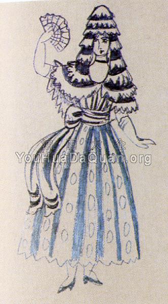 芭蕾舞剧《三角帽》服装设计：一个女人 - 巴勃罗·毕加索